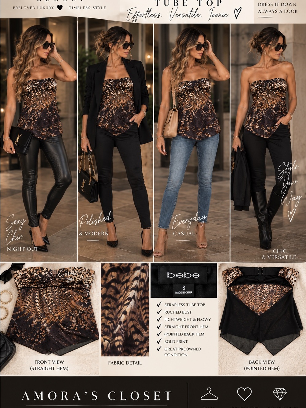 bebe Brown & Black Animal-Print Strapless Tube Top